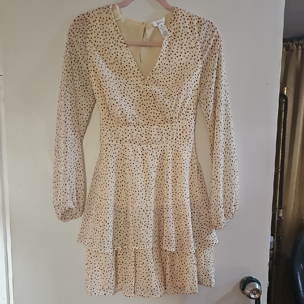 Elegant JAPNA Cream Polka Dot Dress